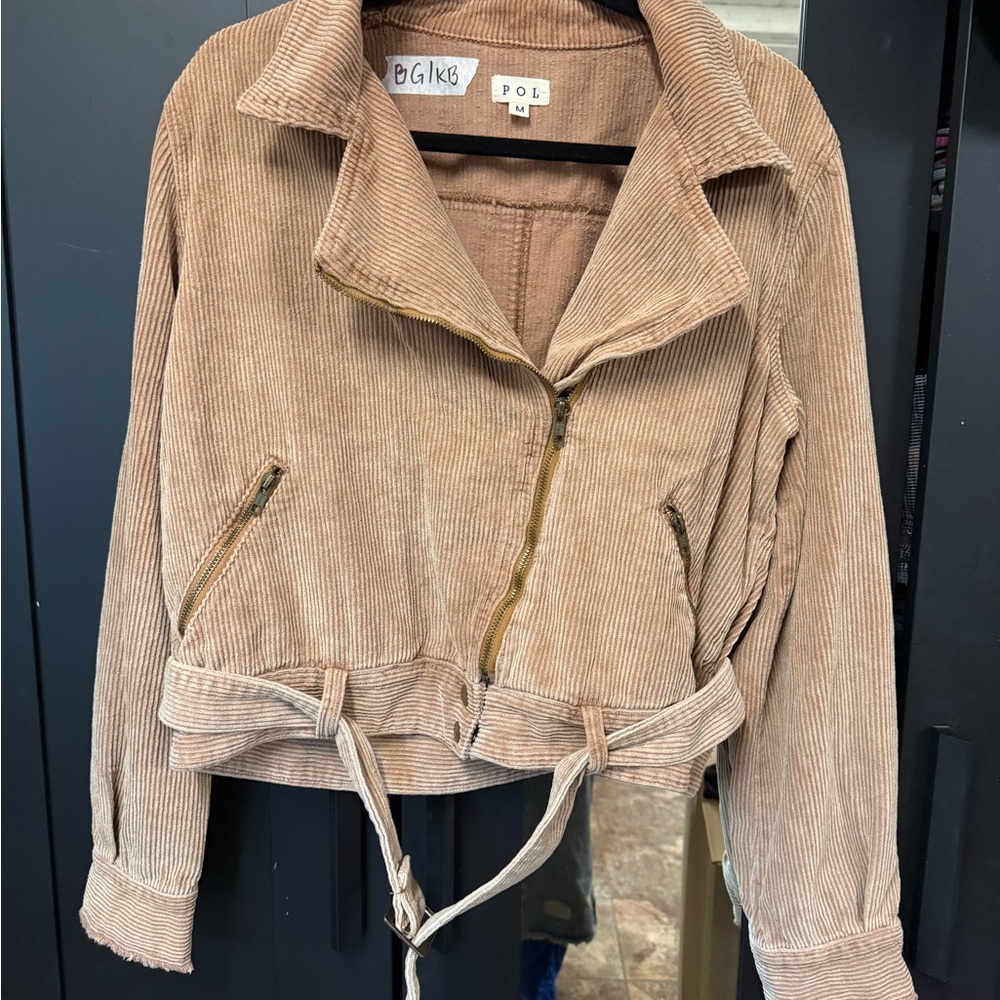 POL Women's Corduroy Utility Jacket in Tan